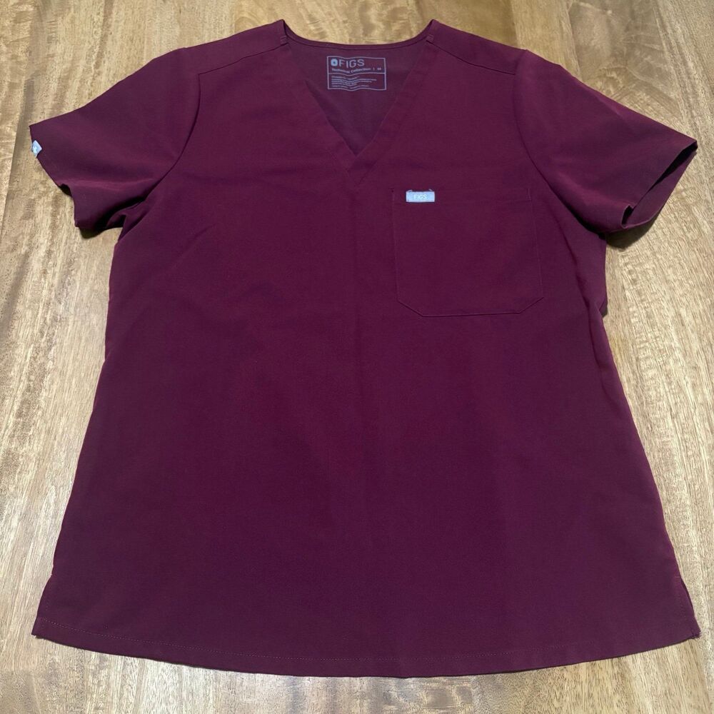FIGS Women’s Scrub Top Size M Burgundy Dark Red Short Sleeve Medical